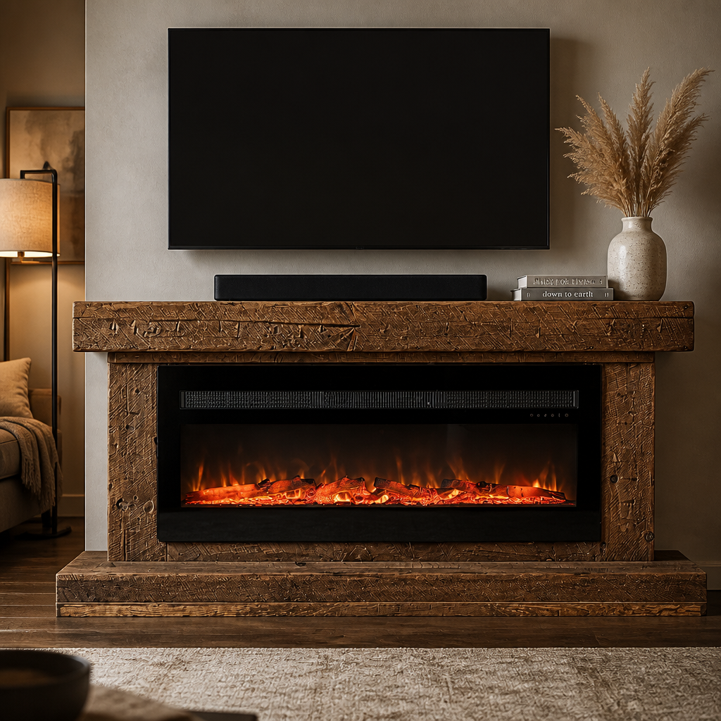 Rustic Wood freestanding fireplace to hold an LED electric fake fireplace