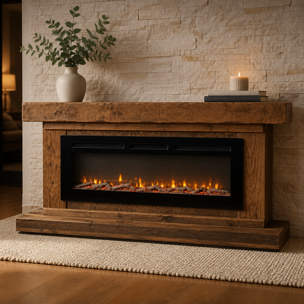 Rustic Wood freestanding fireplace to hold an LED electric fake fireplace