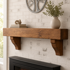 Rustic wood hand hewn barn beam mantel custom made with a reclaimed aged distressed antique look