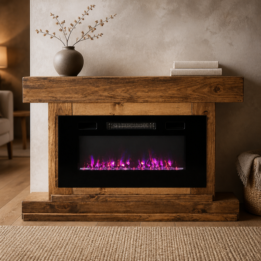 Rustic Wood freestanding fireplace to hold an LED electric fake fireplace