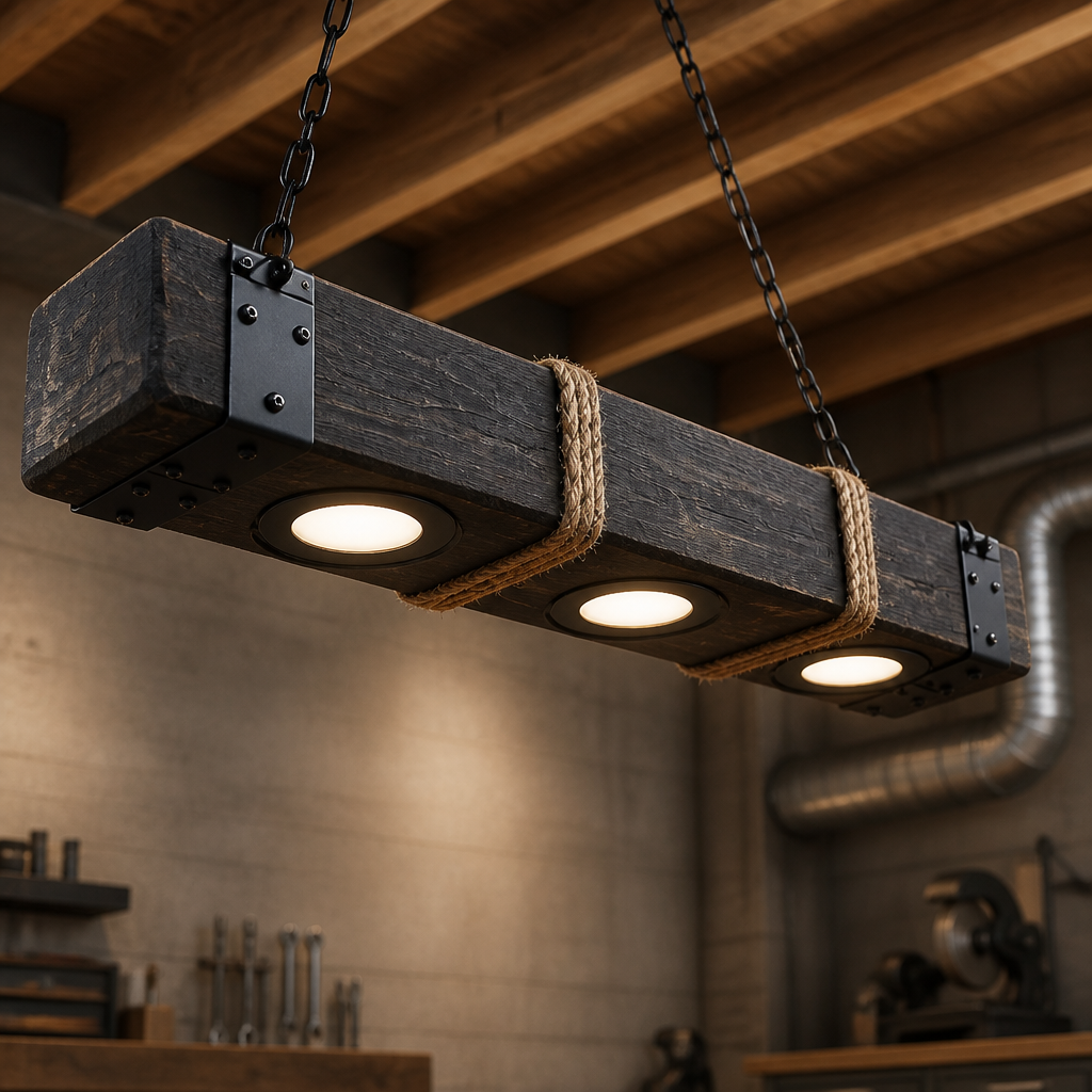 rustic wood hanging chandelier lamp barn beam distressed wood reclaimed wood farmhouse cabin