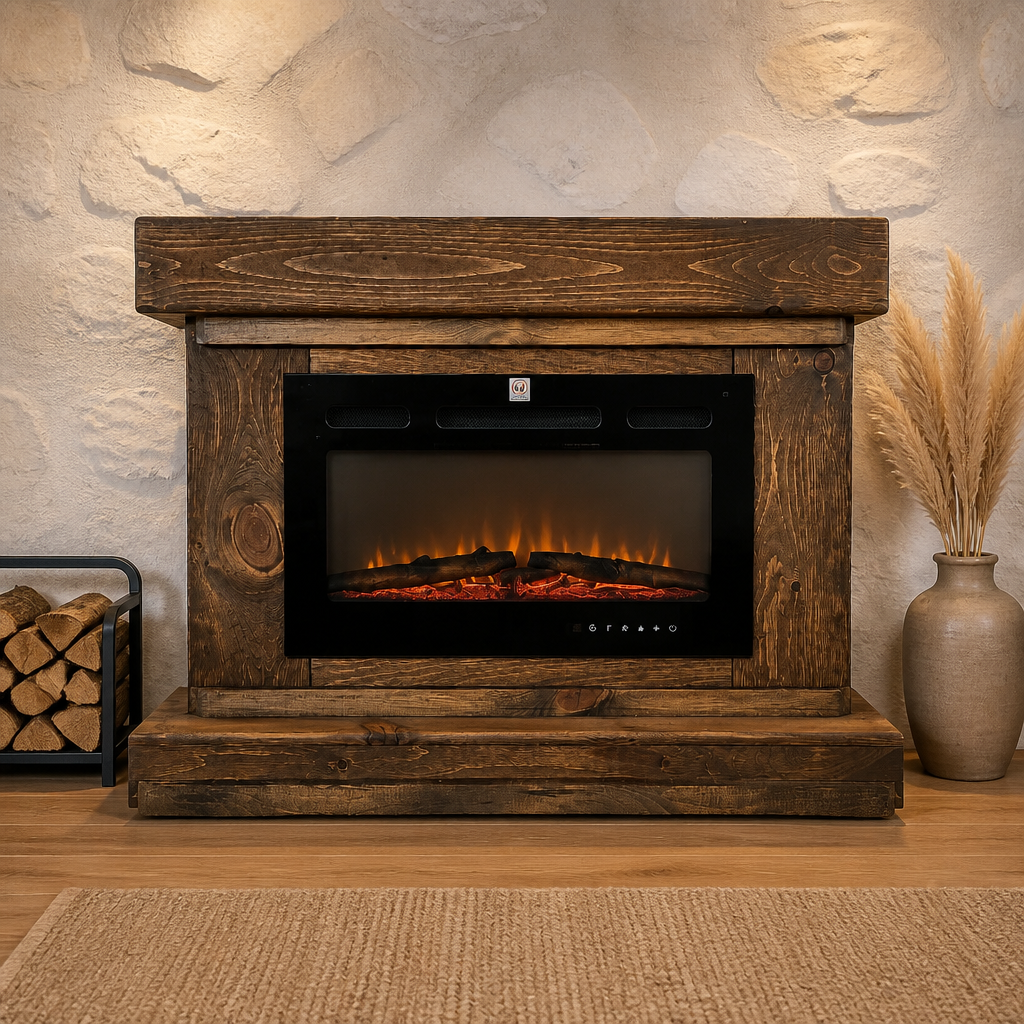 Rustic Wood freestanding fireplace to hold an LED electric fake fireplace