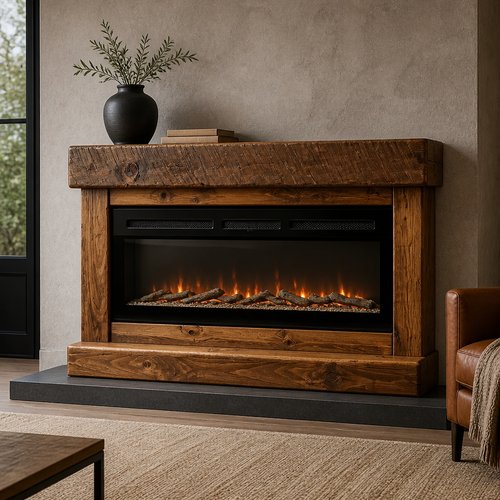 Rustic Wood freestanding fireplace to hold an LED electric fake fireplace 