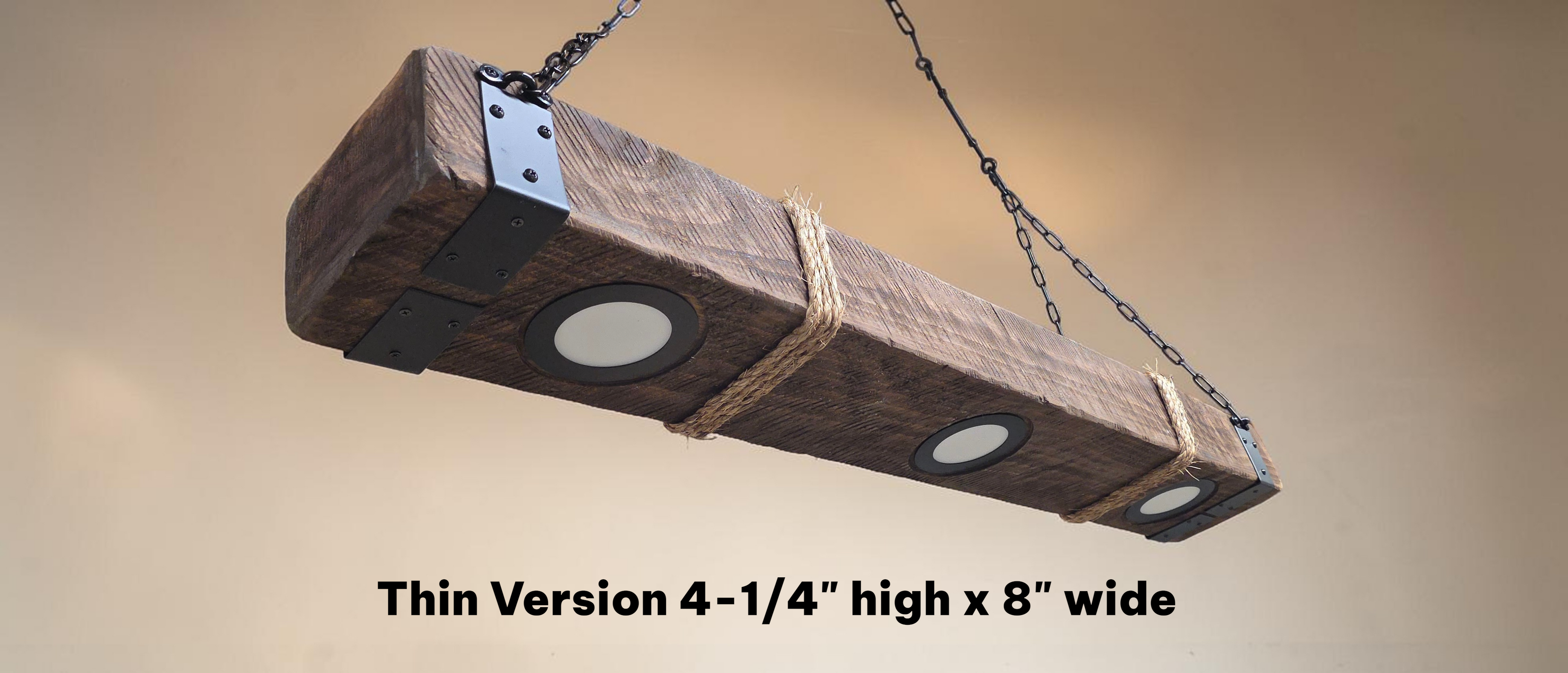 Rustic wood barn beam chandelier 8" x 4"