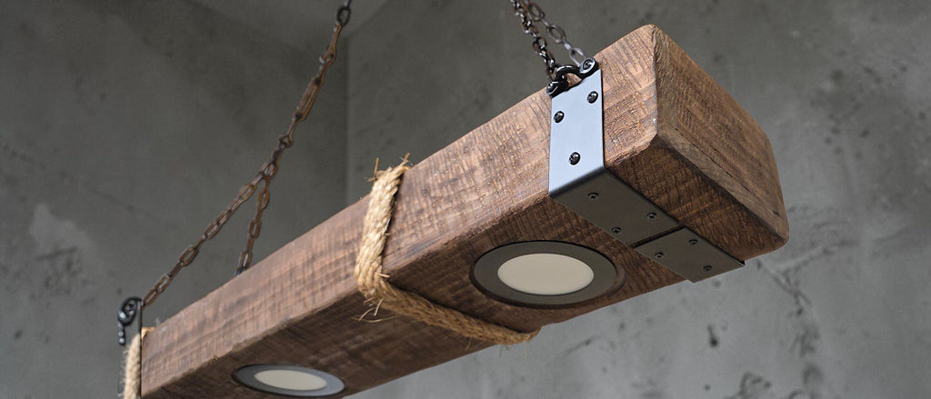 Rustic wood barn beam chandelier 8" x 4"