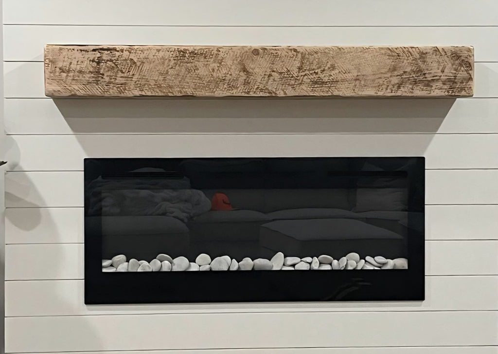 Rustic wood hand hewn barn beam mantel custom made with a reclaimed aged distressed antique look