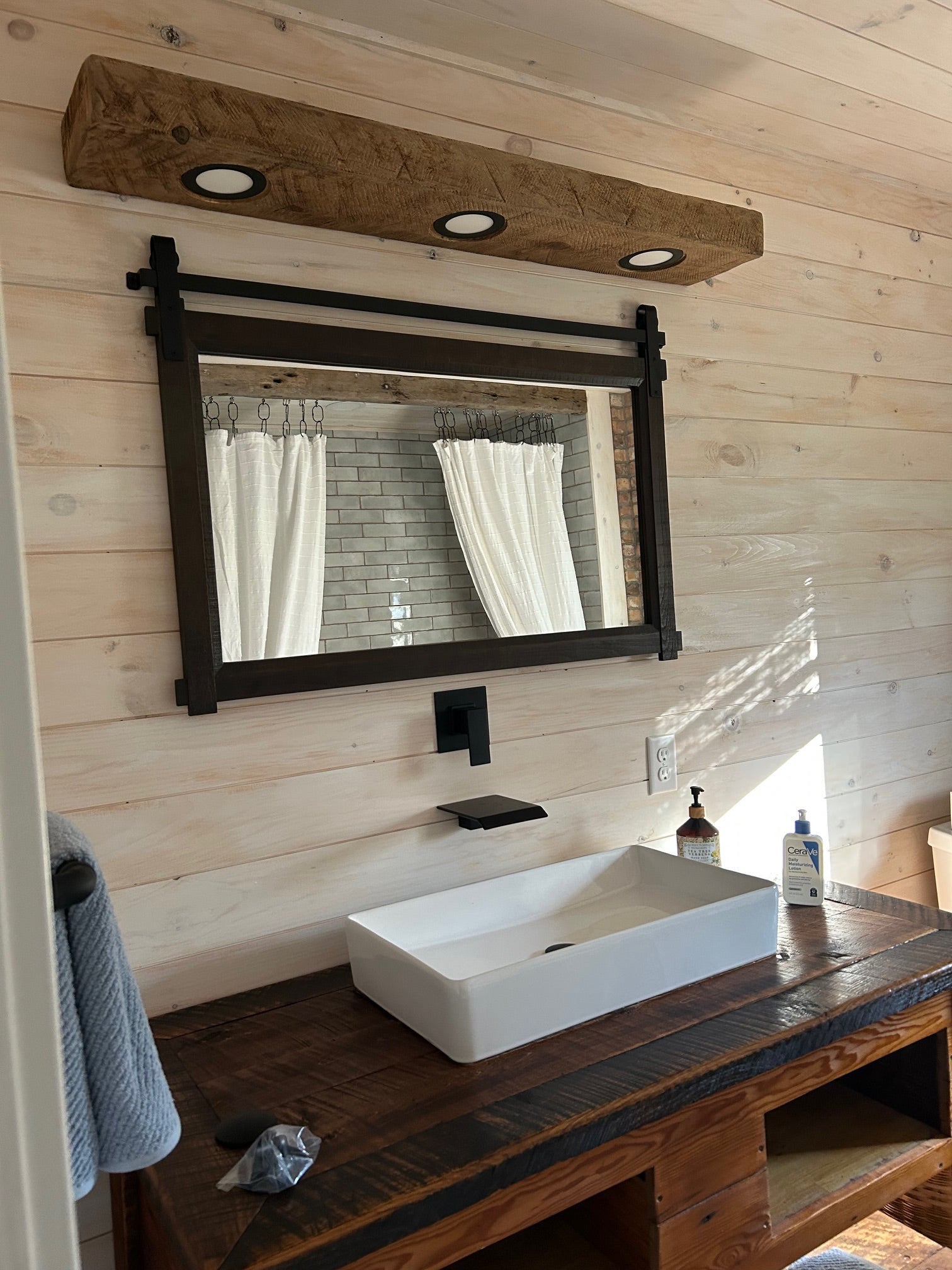 rustic wood wall mount kitchen or bath bathroom vanity light lamp made with distressed reclaimed look wood