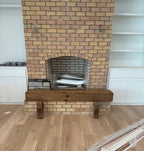 Rustic wood hand hewn barn beam mantel custom made with a reclaimed aged distressed antique look