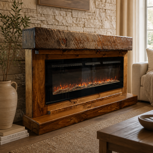 Rustic Wood freestanding fireplace to hold an LED electric fake fireplace