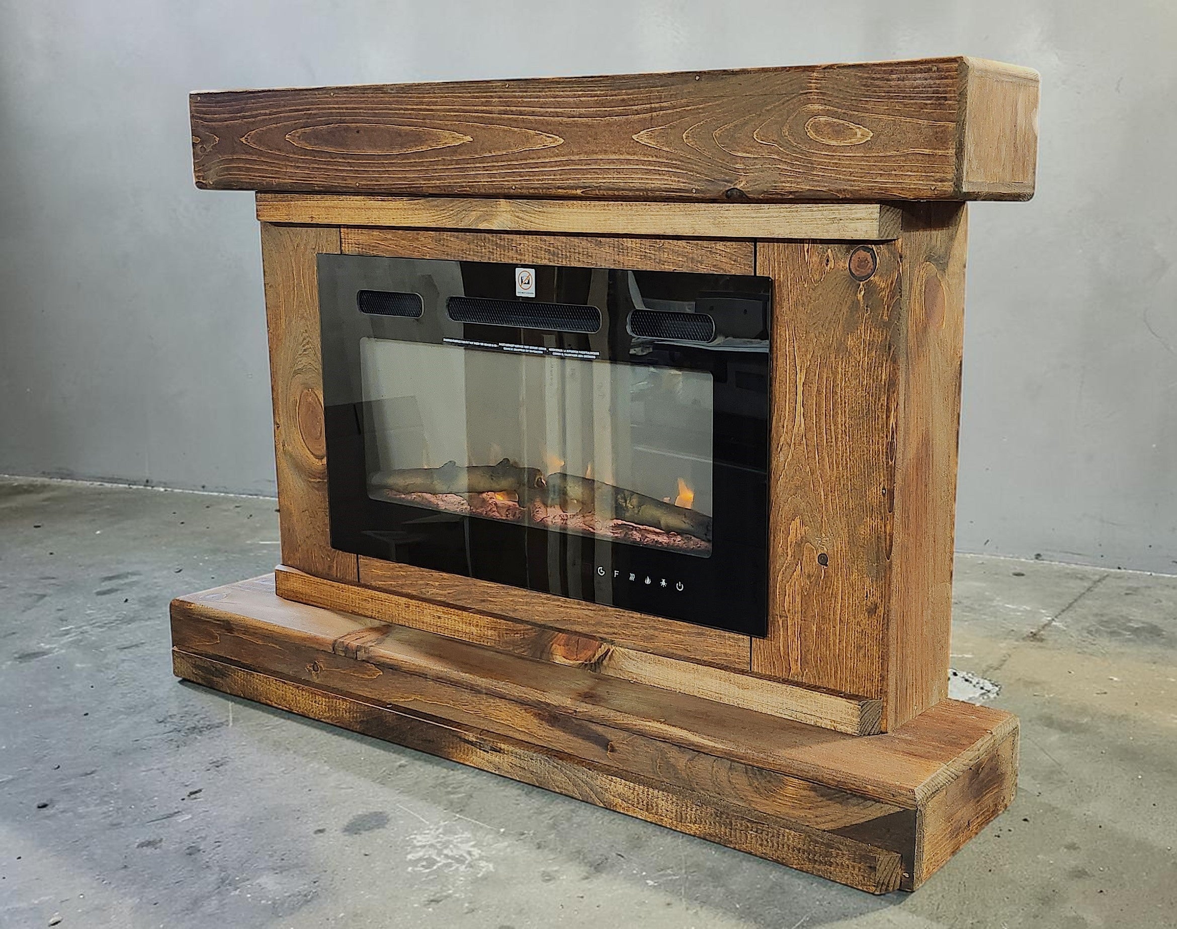 Rustic Wood freestanding fireplace to hold an LED electric fake fireplace