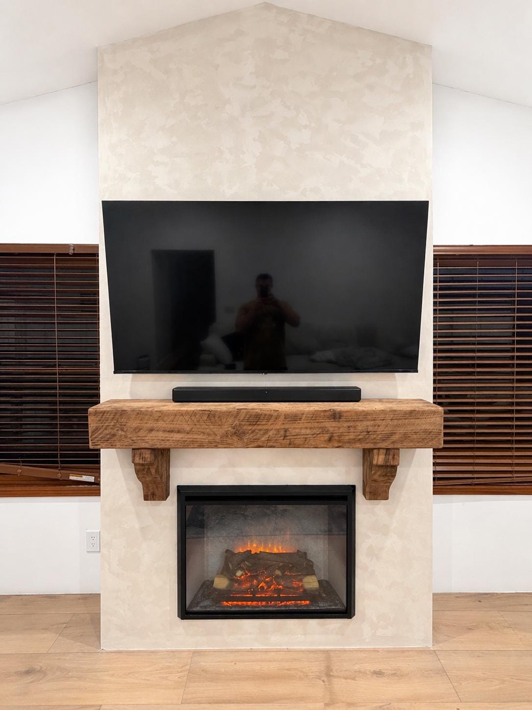 Rustic wood hand hewn barn beam mantel custom made with a reclaimed aged distressed antique look